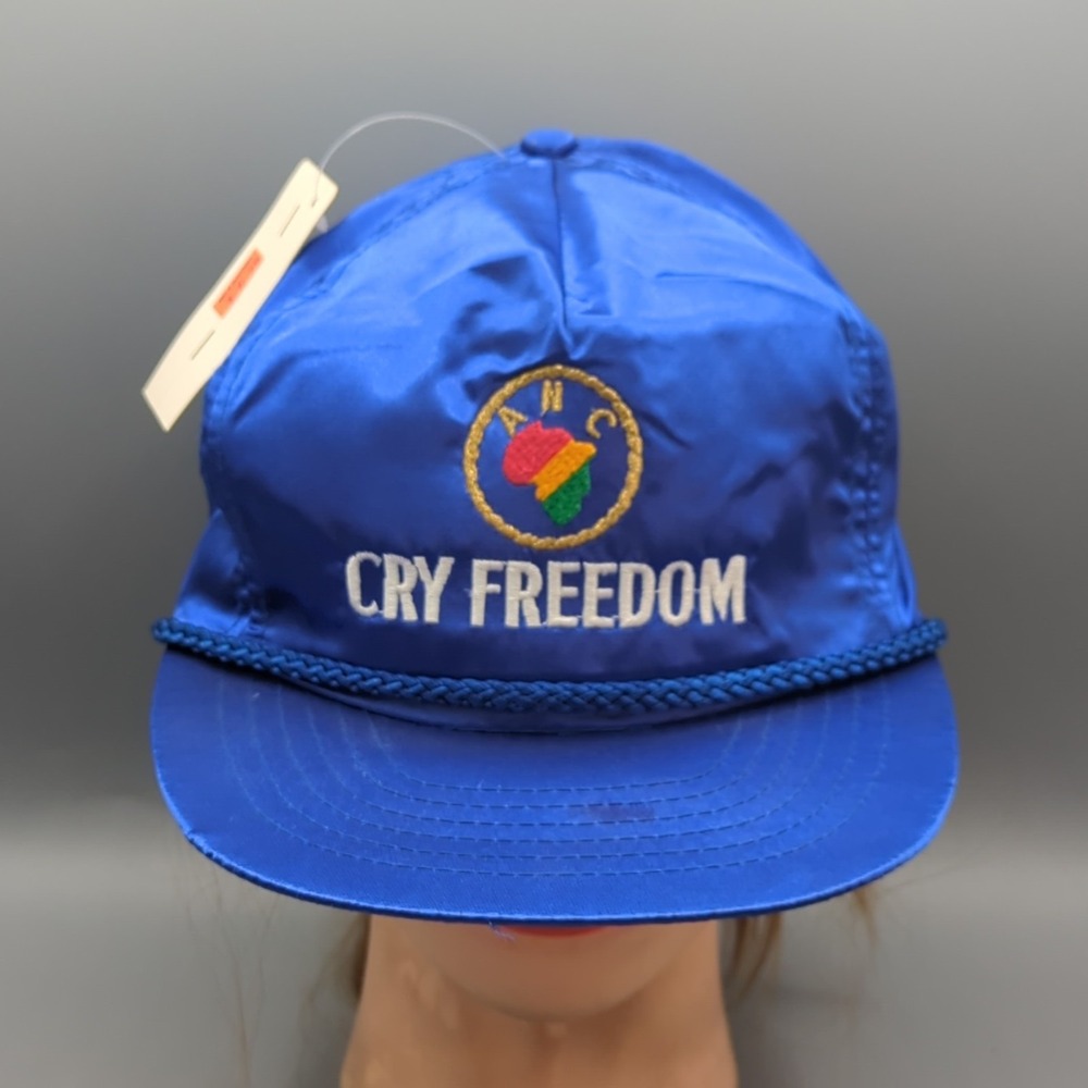 Vintage A.N.C. Cry Freedom Nelson Mandela Africa Hat Cap Blue Nylon RARE New